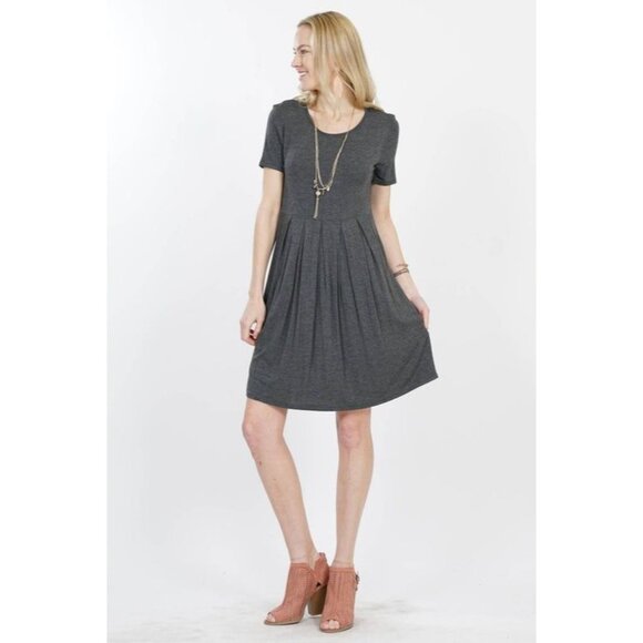 Gray Short-Sleeve Pleated A-Line Dress - Picture 1 of 1
